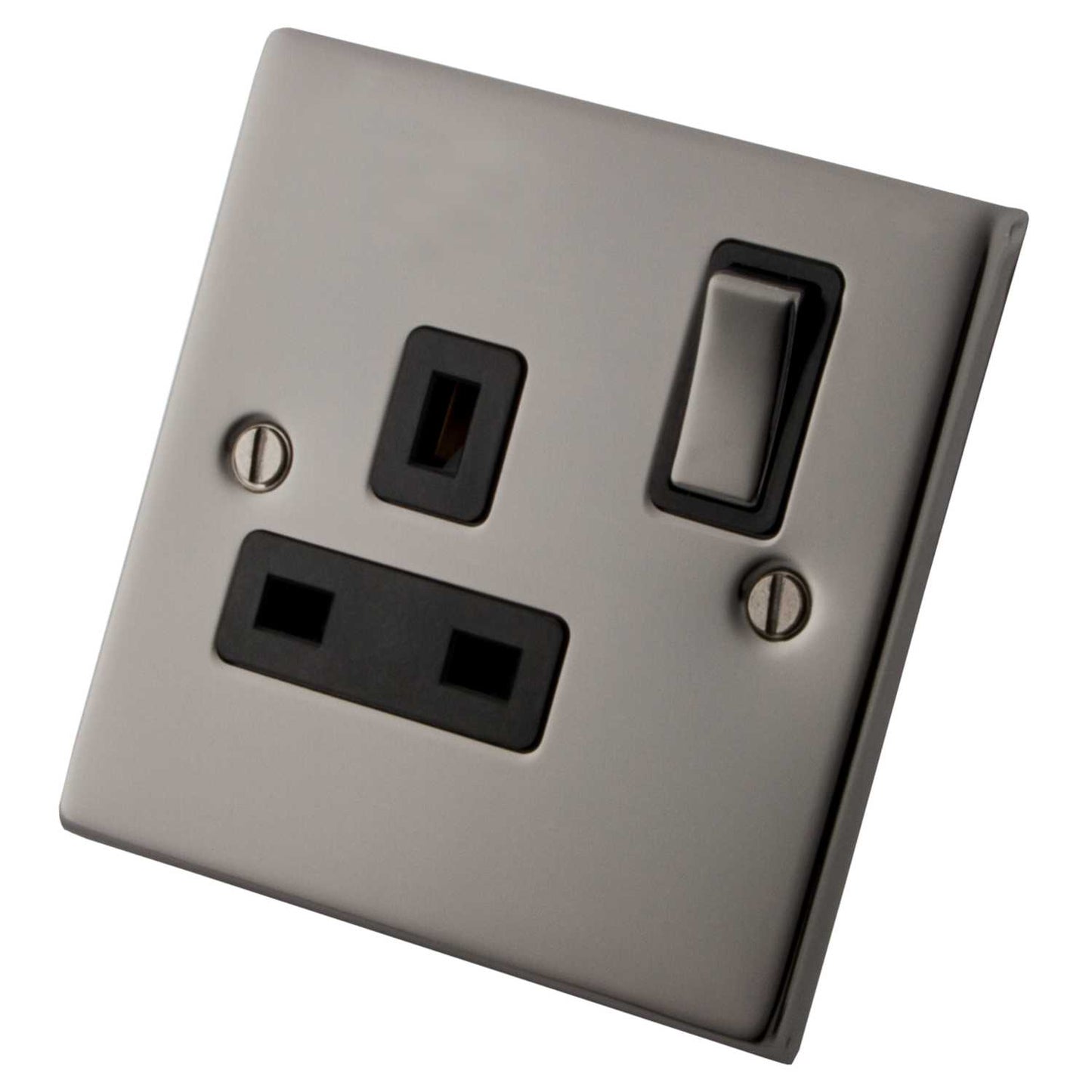 M2 Decorative 13A 1 Gang Switched Socket Metal / Black Insert Black Nickel