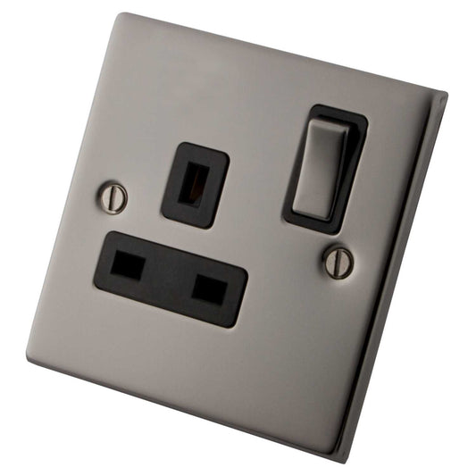 M2 Decorative 13A 1 Gang Switched Socket Metal / Black Insert Black Nickel