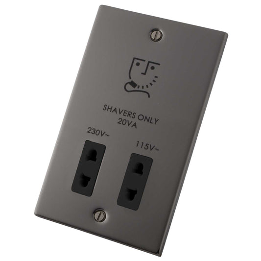 M2 Decorative Dual Voltage Shaver Socket Black Insert Black Nickel
