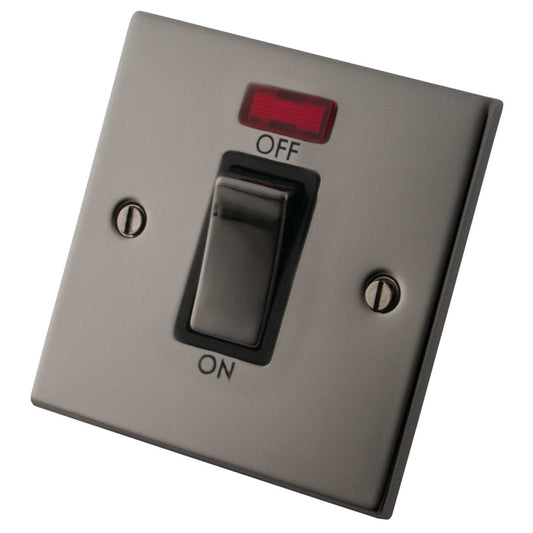 M2 Decorative 45A DP 1 Gang Switch With Neon Indicator Black Insert Black Nickel