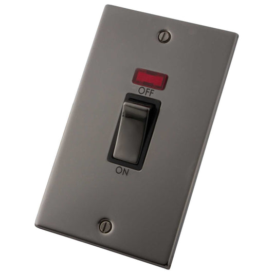 M2 Decorative 45A DP 2 Gang Vertical Switch With Neon Indicator Black Insert Black Nickel