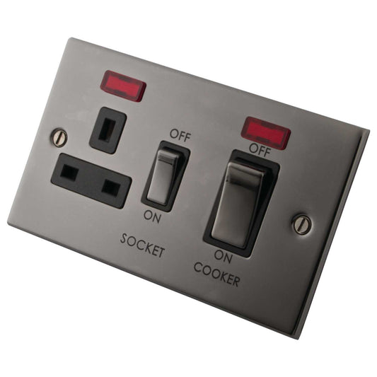 M2 Decorative 45A DP Cooker Control Unit with Neon Metal / Black Insert Black Nickel