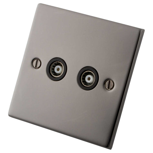 M2 Decorative 2 Gang Coaxial Socket Black Insert Black Nickel