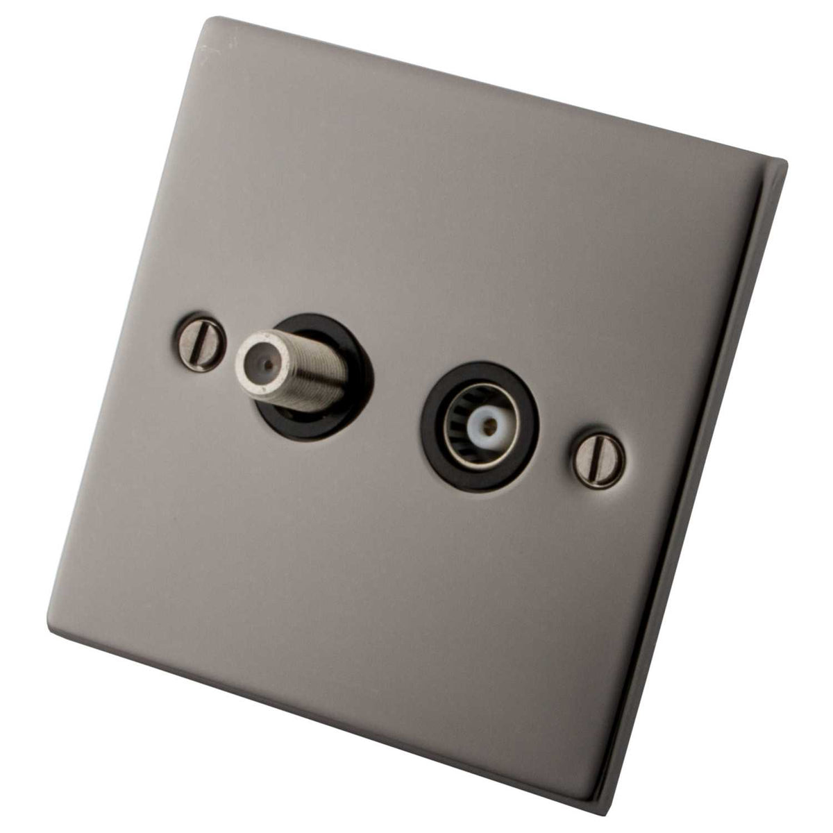 M2 Decorative 1 Gang Satellite and Coaxial Socket Black Insert Black Nickel