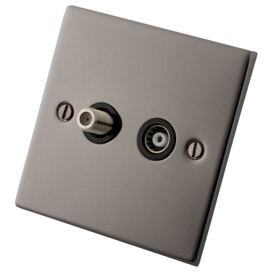 M2 Decorative 1 Gang Satellite and Coaxial Socket Black Insert Black Nickel