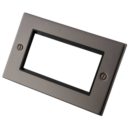 M2 Decorative 2 Gang 4 Euro Module Front Plate Black Insert Black Nickel