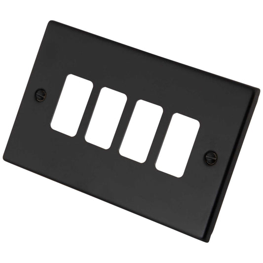 M2 Decorative 4 Gang Grid Front Plate Painted Matt Black