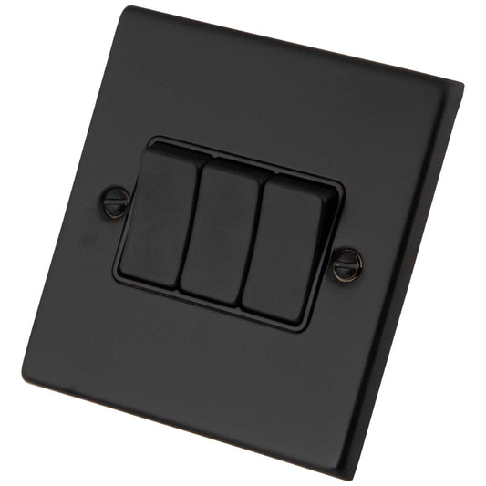 M2 Decorative 10A 3 Gang 2 Way Light Switch Black Insert Painted Matt Black