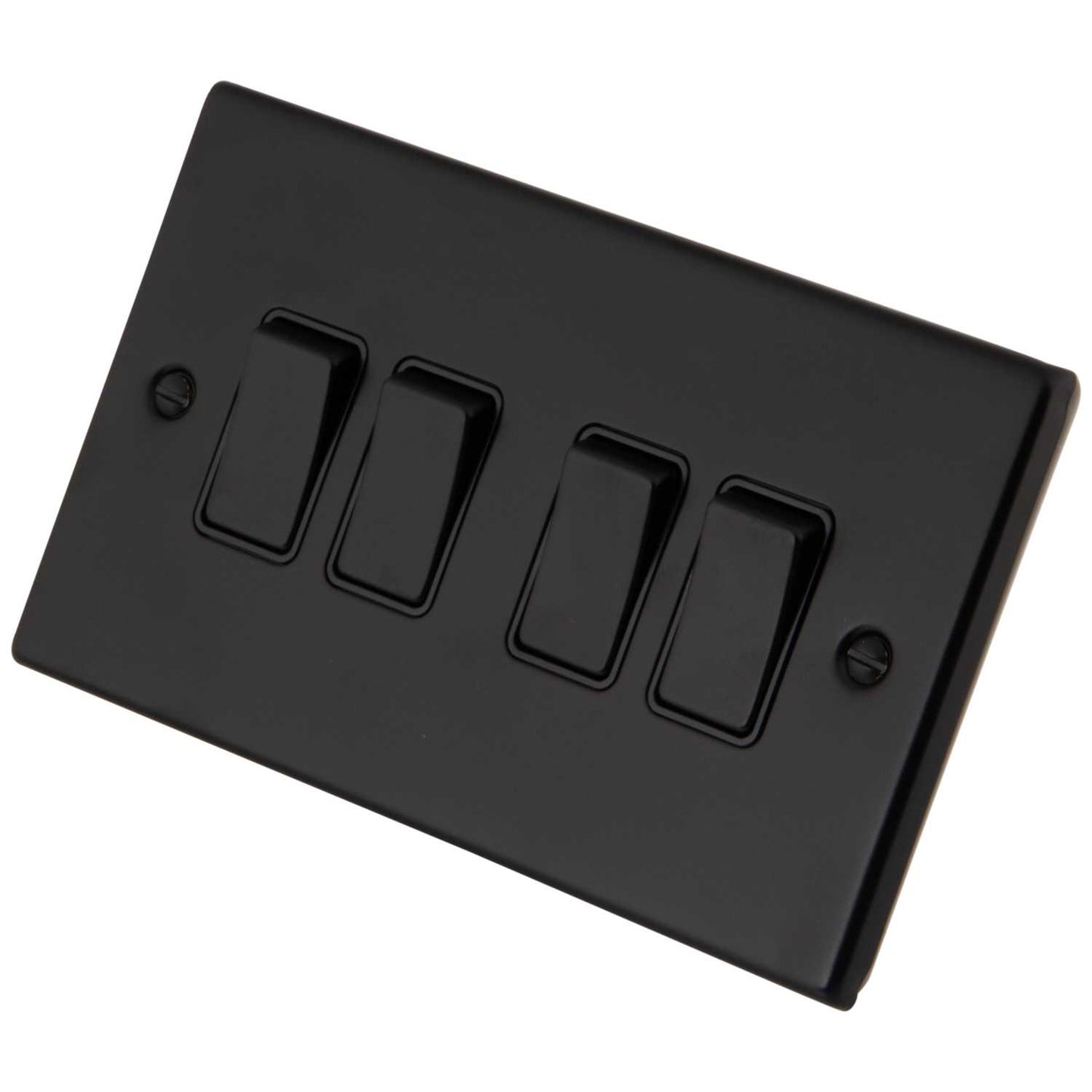 M2 Decorative 10A 4 Gang 2 Way Light Switch Black Insert Painted Matt Black