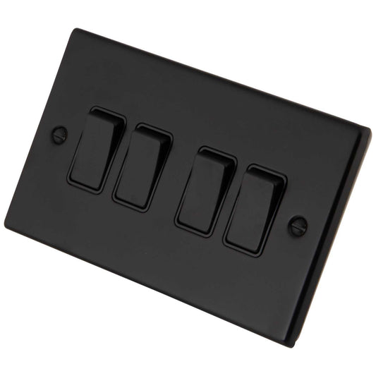 M2 Decorative 10A 4 Gang 2 Way Light Switch Black Insert Painted Matt Black