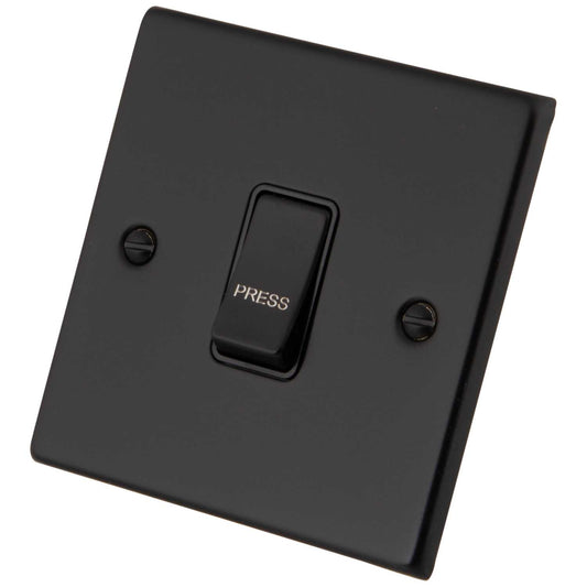 M2 Decorative 10A 1 Gang 2 Way Retractive Switch Black Insert Painted Matt Black