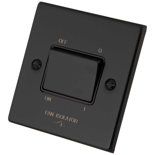 M2 Decorative 10A Triple Pole Fan Isolator Black Insert Painted Matt Black