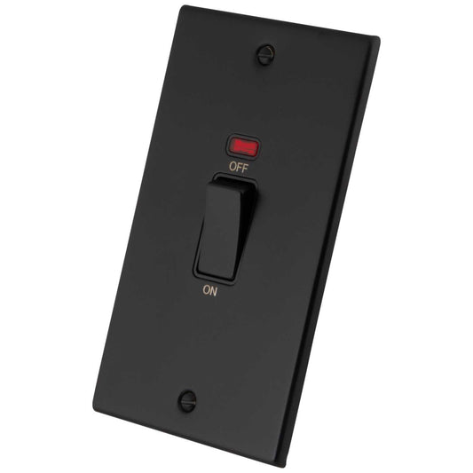 M2 Decorative 45A DP 2 Gang Vertical Switch with Neon Black Insert Painted Matt Black
