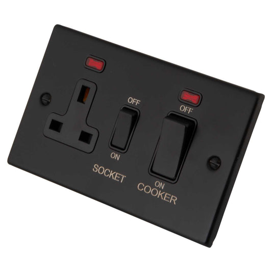 M2 Decorative 45A Cooker Control Unit with Neon Black Insert Painted Matt Black