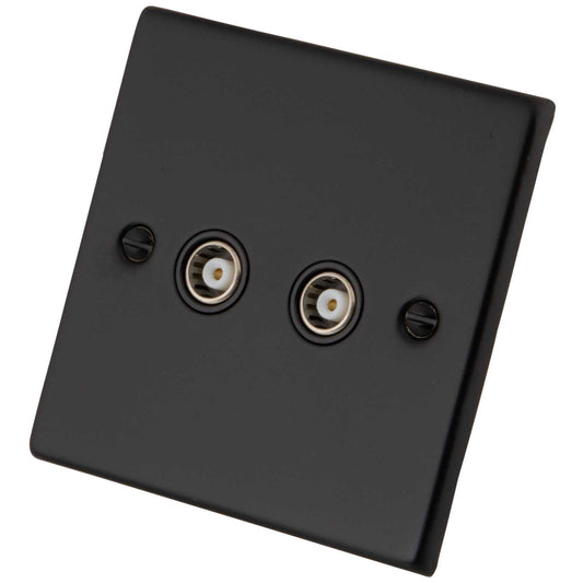 M2 Decorative 2 Gang Coaxial Socket Black Insert Painted Matt Black
