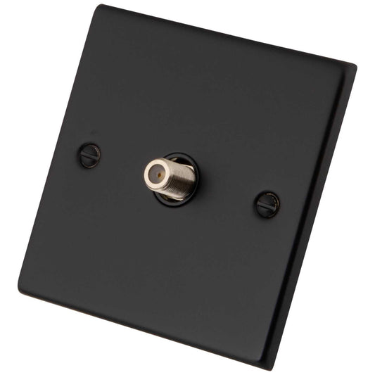 M2 Decorative 1 Gang Satellite Socket Black Insert Painted Matt Black