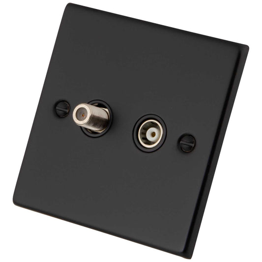 M2 Decorative 1 Gang Satellite and Coaxial Socket Black Insert Painted Matt Black