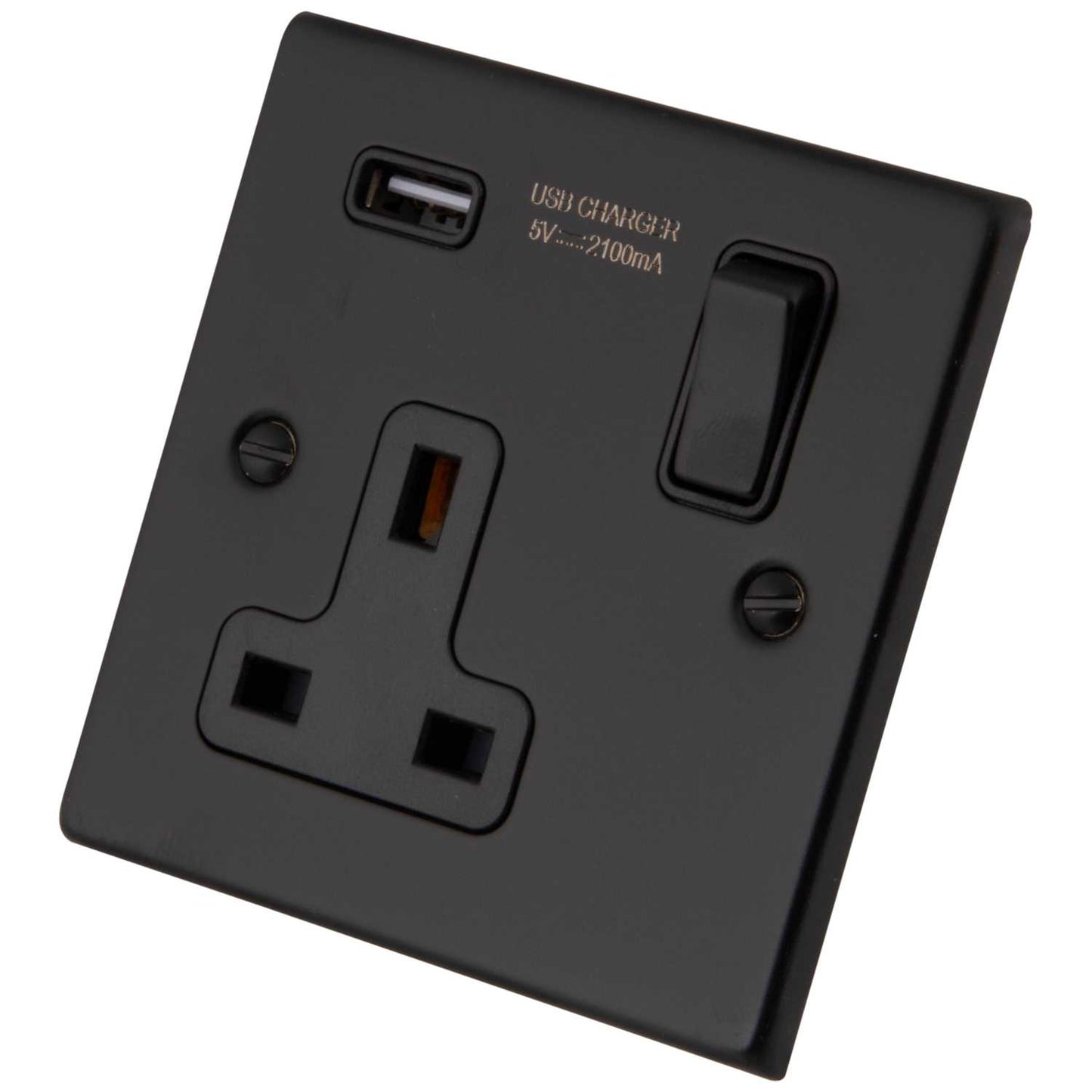 M2 Decorative 13A 1 Gang Switched Socket with USB Outlet Black Insert Painted Matt Black