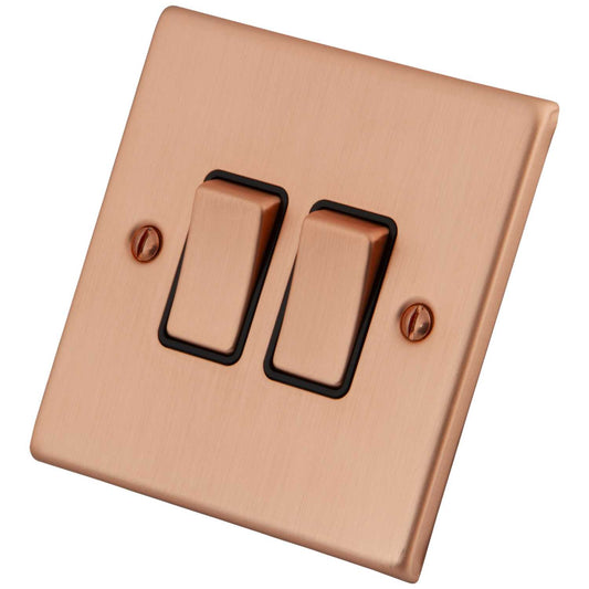 M2 Decorative 10A 2 Gang 2 Way Light Switch Black Insert Copper