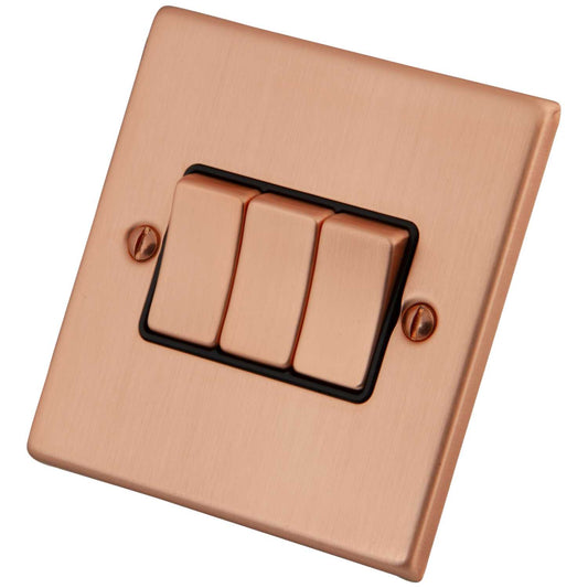 M2 Decorative 10A 3 Gang 2 Way Light Switch Black Insert Copper