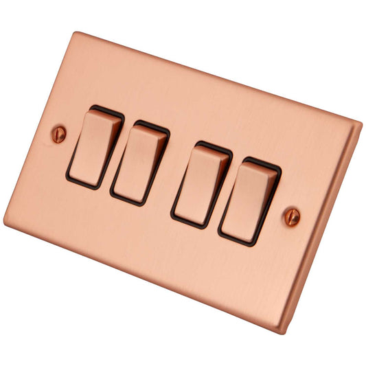 M2 Decorative 10A 4 Gang 2 Way Light Switch Black Insert Copper