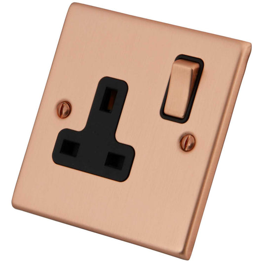 M2 Decorative 13A 1 Gang Switched Socket Black Insert Copper