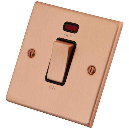 M2 Decorative 45A DP 1 Gang Switch with Neon Black Insert Copper