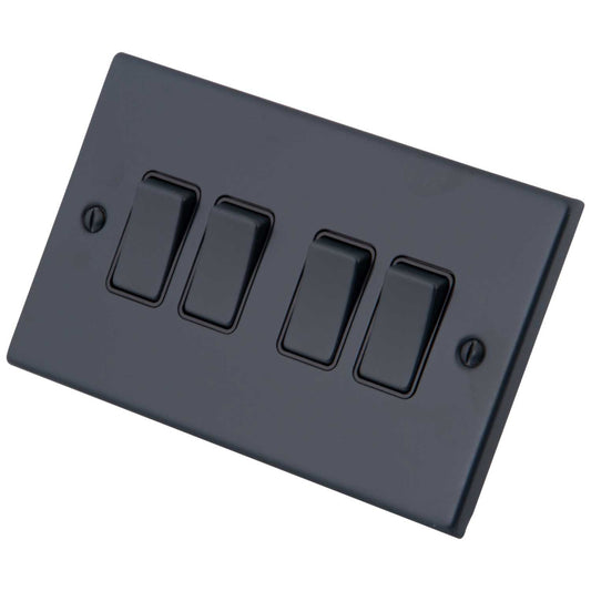M2 Decorative 10A 4 Gang 2 Way Light Switch Black Insert Granite blue