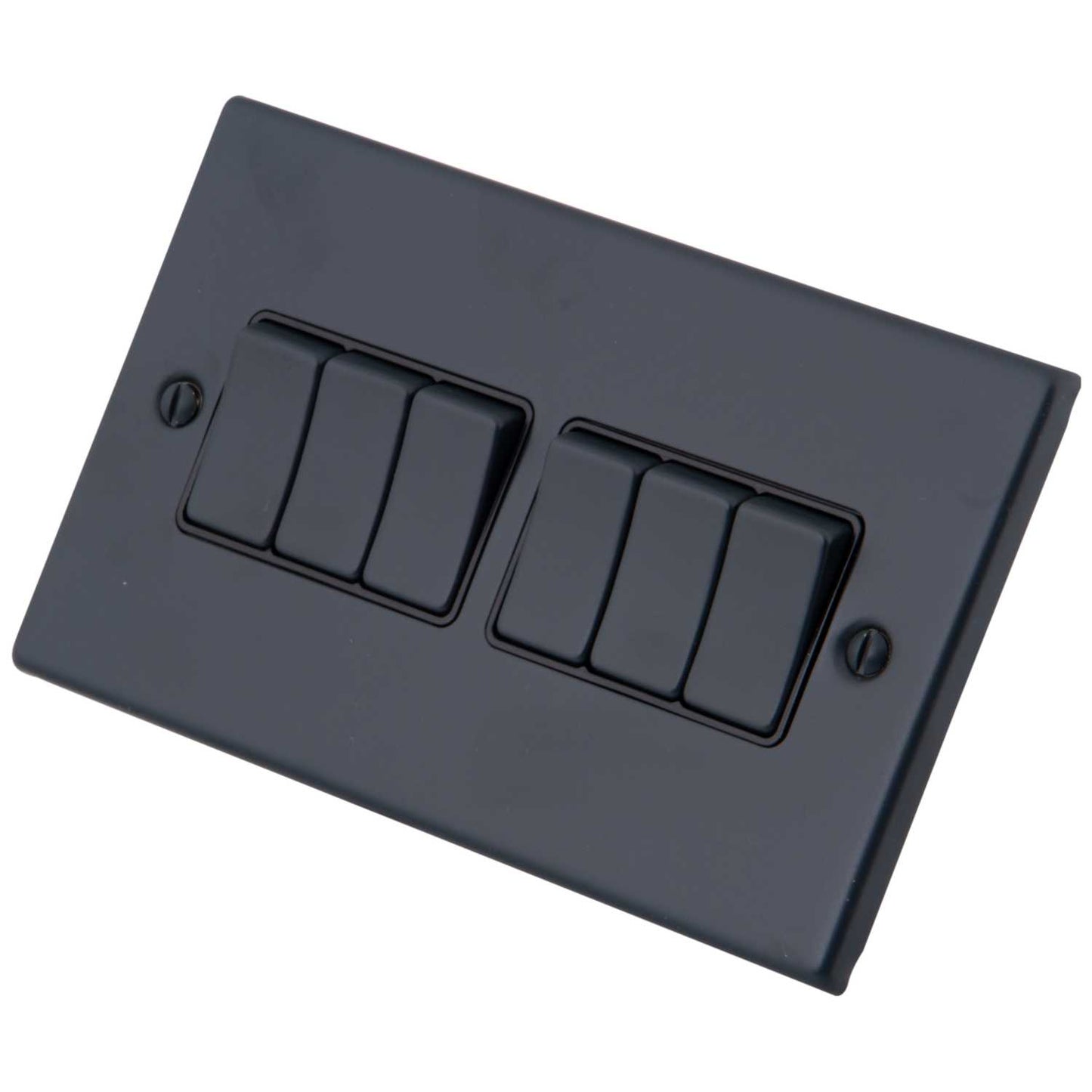 M2 Decorative 10A 6 Gang 2 Way Light Switch Black Insert Granite Blue