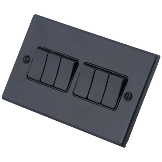 M2 Decorative 10A 6 Gang 2 Way Light Switch Black Insert Granite Blue