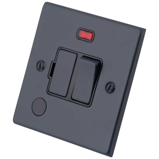 M2 Decorative 13A Switched Fused Spur with Neon and F/Outlet Black Insert Granite Blue