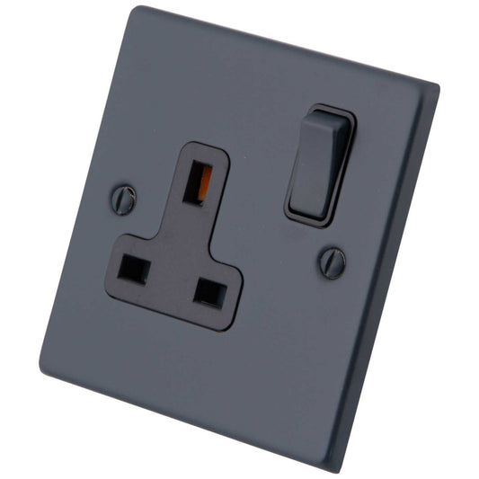 M2 Decorative 13A 1 Gang Switched Socket Black Insert Granite Blue