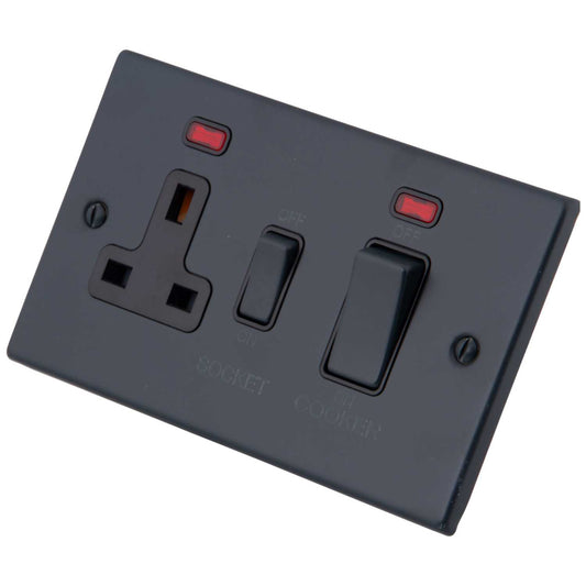 M2 Decorative 45A Cooker Control Unit with Neon Black Insert Granite Blue