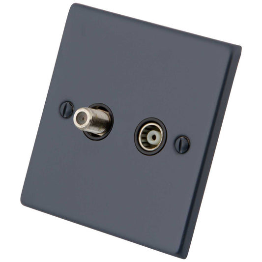 M2 Decorative 1 Gang Satellite and Coaxial Socket Black Insert Granite Blue