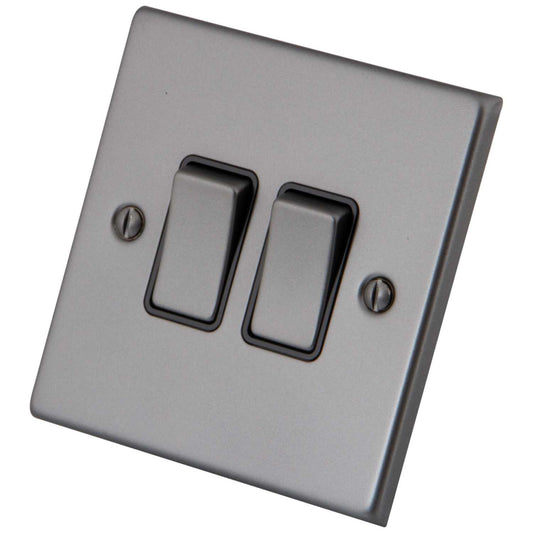 M2 Decorative 10A 2 Gang 2 Way Light Switch Black Insert Gunmetal