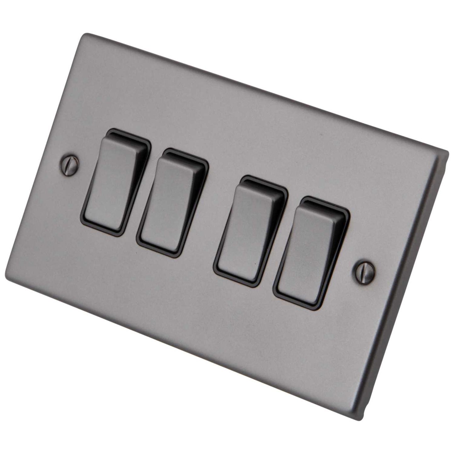 M2 Decorative 10A 4 Gang 2 Way Light Switch Black Insert Gunmetal