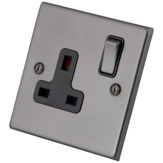 M2 Decorative 13A 1 Gang Switched Socket Black Insert Gunmetal