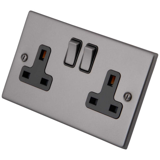 M2 Decorative 13A 2 Gang Switched Socket Black Insert Gunmetal