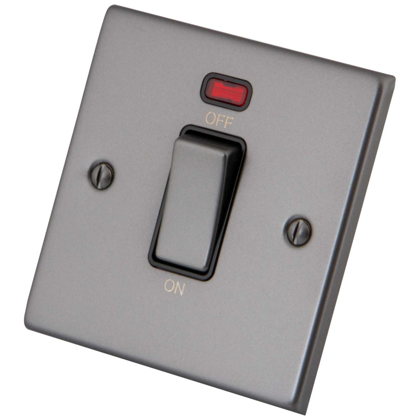 M2 Decorative 45A DP 1 Gang Switch with Neon Black Insert Gunmetal