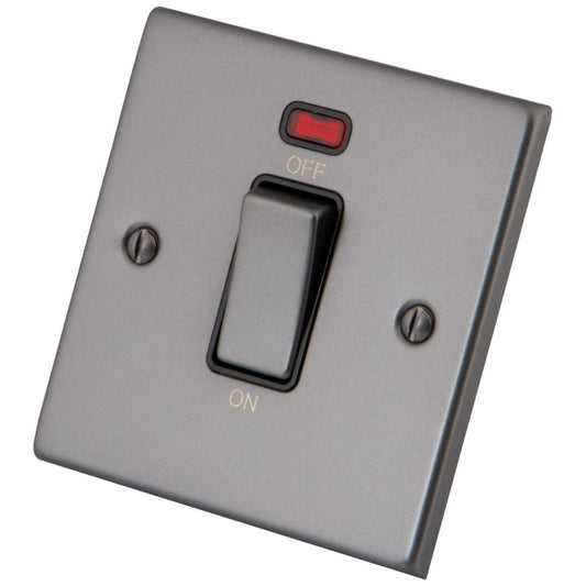 M2 Decorative 45A DP 1 Gang Switch with Neon Black Insert Gunmetal