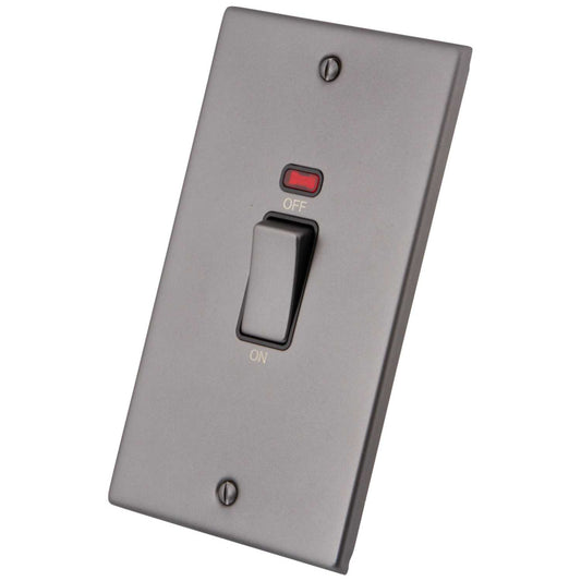M2 Decorative 45A DP 2 Gang Vertical Switch with Neon Black Insert Gunmetal