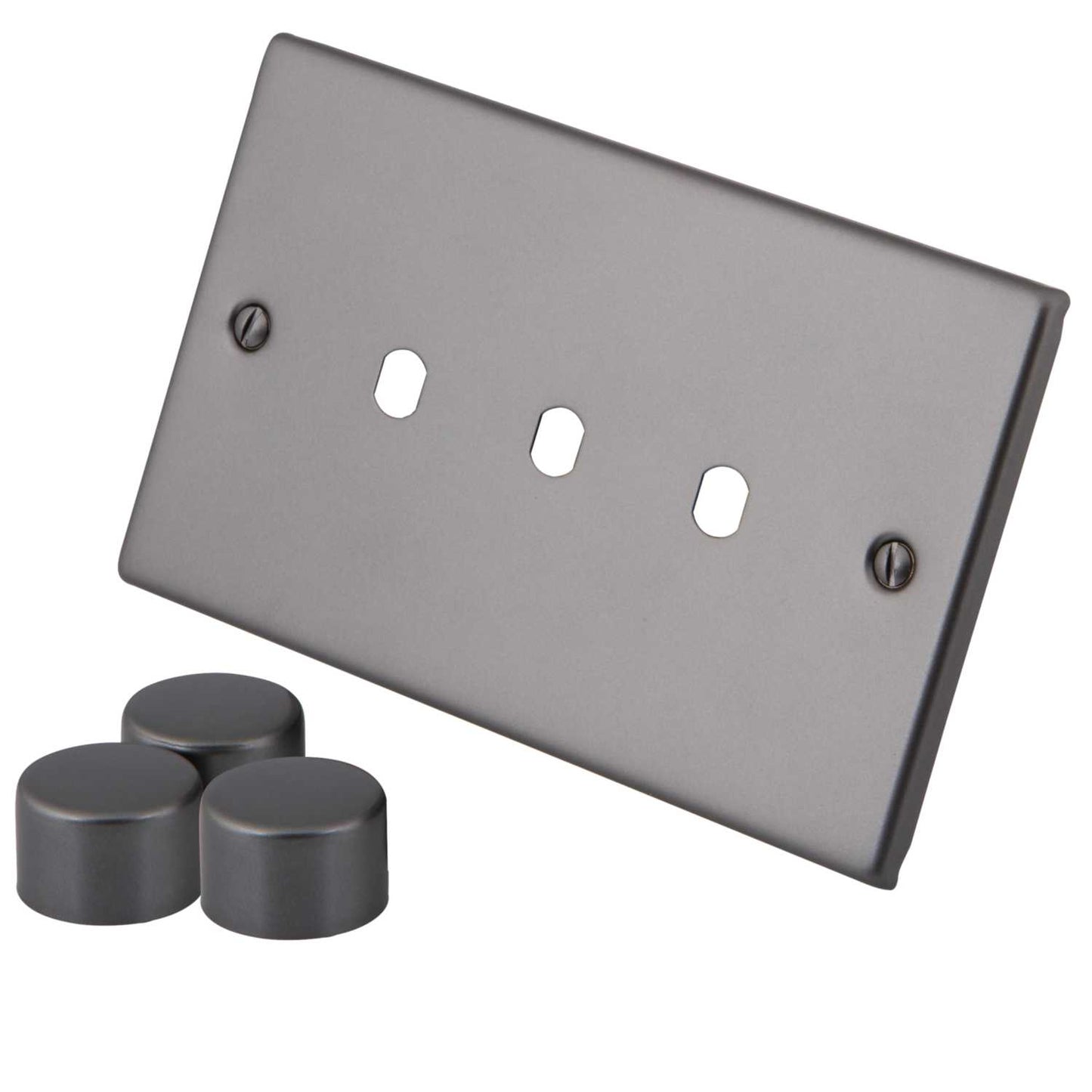 M2 Decorative 3 Gang Unfurnished Dimmer Plate Gunmetal
