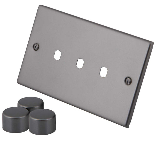 M2 Decorative 3 Gang Unfurnished Dimmer Plate Gunmetal