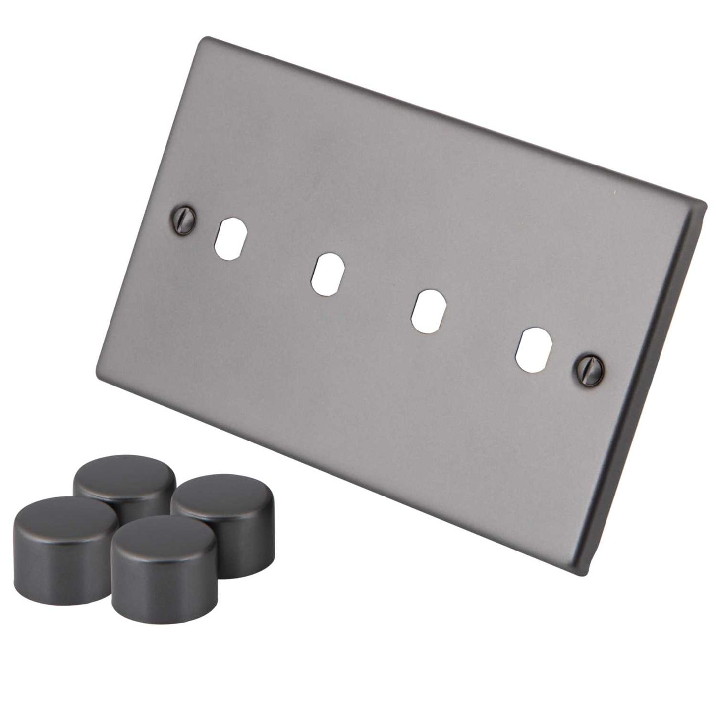 M2 Decorative 4 Gang Unfurnished Dimmer Plate Gunmetal