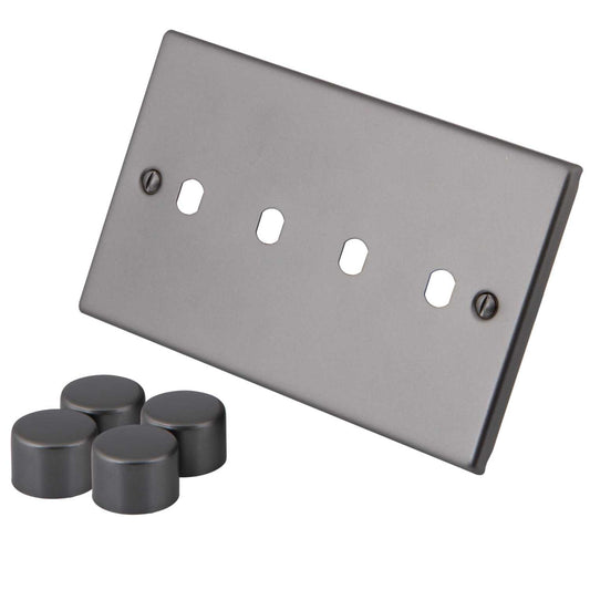 M2 Decorative 4 Gang Unfurnished Dimmer Plate Gunmetal