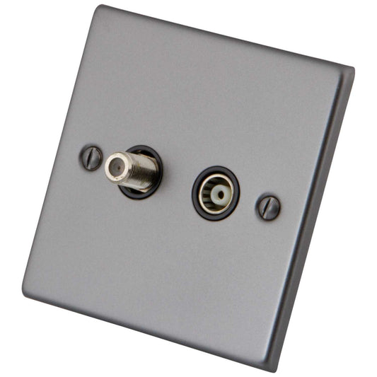 M2 Decorative 1 Gang Satellite and Coaxial Socket Black Insert Gunmetal
