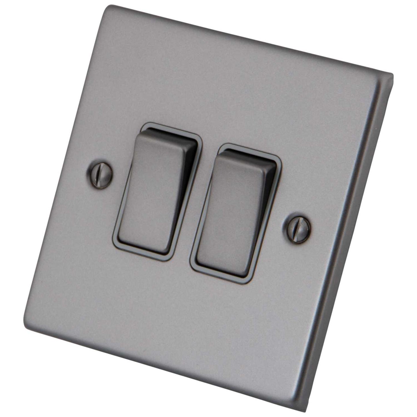 M2 Decorative 10A 2 Gang 2 Way Light Switch Grey Insert Gunmetal
