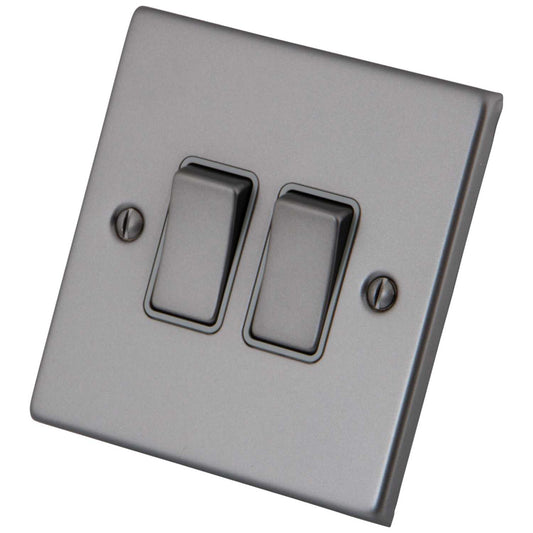 M2 Decorative 10A 2 Gang 2 Way Light Switch Grey Insert Gunmetal