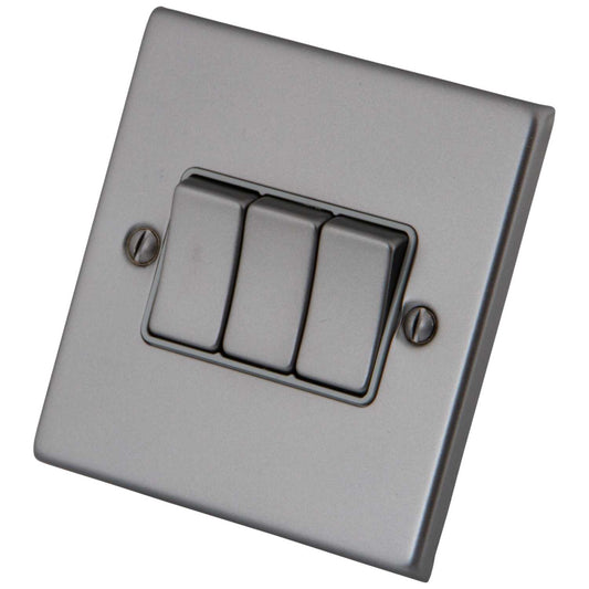 M2 Decorative 10A 3 Gang 2 Way Light Switch Grey Insert Gunmetal