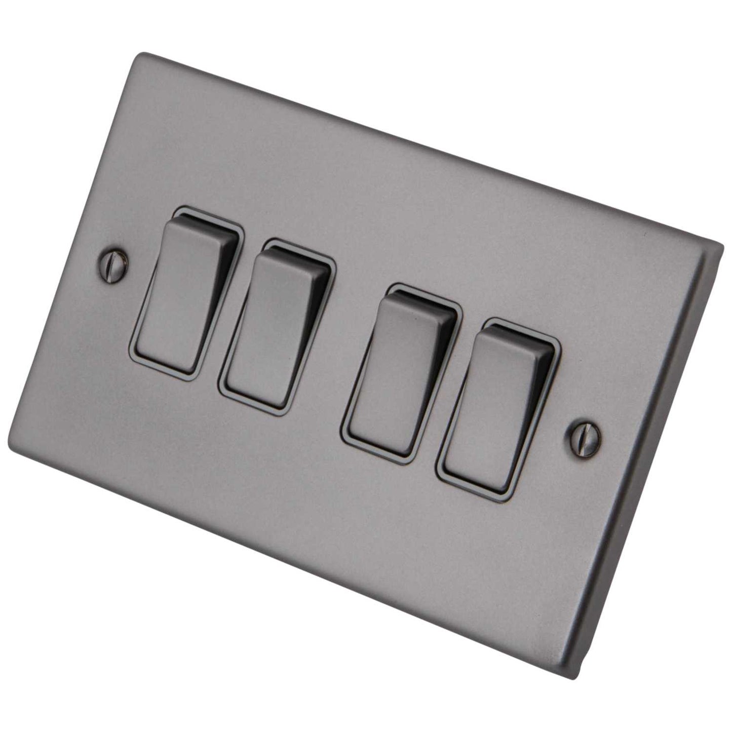 M2 Decorative 10A 4 Gang 2 Way Light Switch Grey Insert Gunmetal
